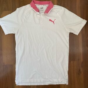 Puma Men's Polo Shirt in White with Pink Highlights